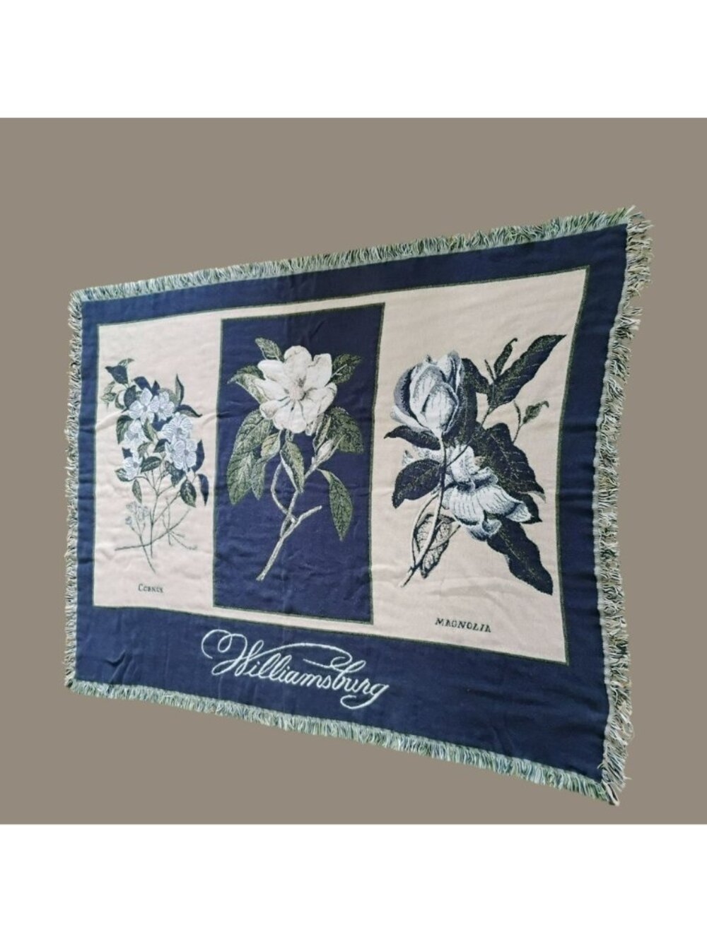 Vintage Williamsburg Goodwin Weavers Tapestry Throw Blanket, Magnolia Flowers - Picture 6 of 8